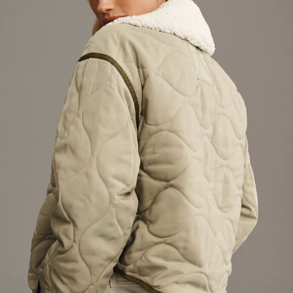 By ANTHROPOLOGIE Quilted Sherpa Collar Shacket w/ Removable Collar | Size Large - Picture 3 of 9
